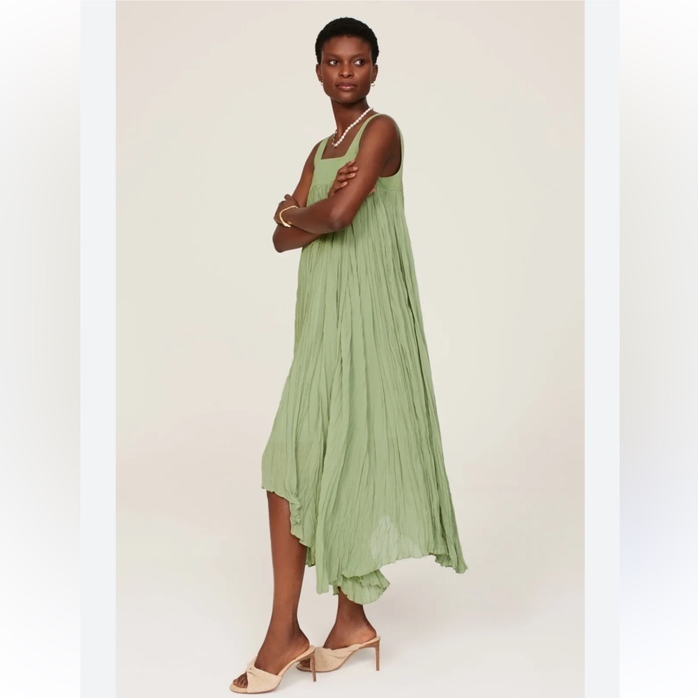 Bibhu Mohapatra green empire maxi dress pleated square neck size 2